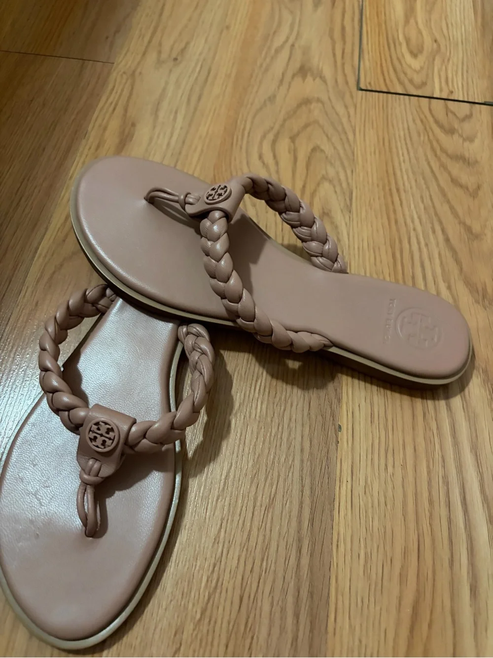 Tory Burch Braided Thong Sandals in Blush Taupe